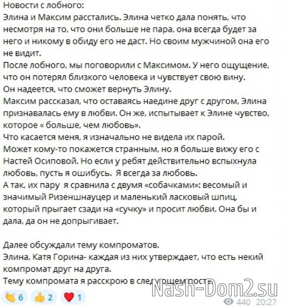 Светлана Прель: Элина и Максим расстались