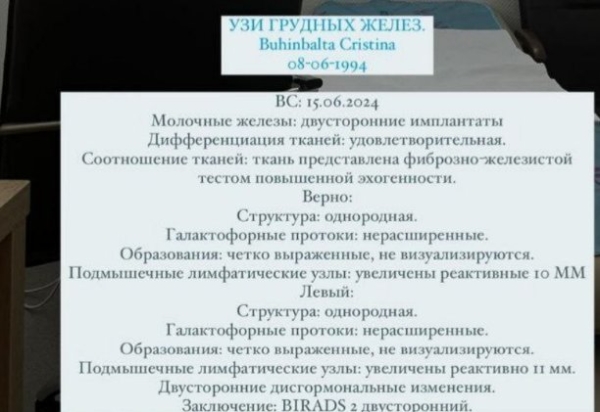 Кристина Бухынбалтэ показала результаты обследования груди