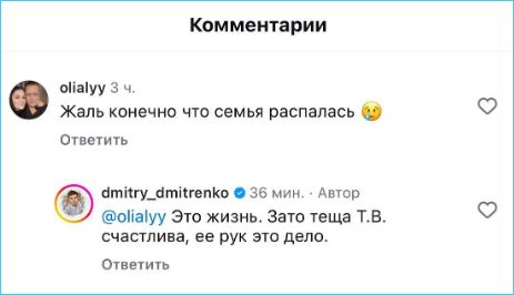 Дмитрий Дмитренко до сих пор винит в разводе с Ольгой Рапунцель бывшую тещу